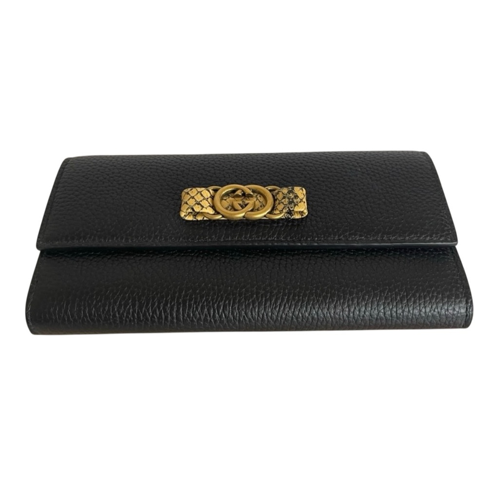 Rare Gucci Yellow Python & Black Pebbled Calfskin Leather Continental Wallet - Picture 1 of 11